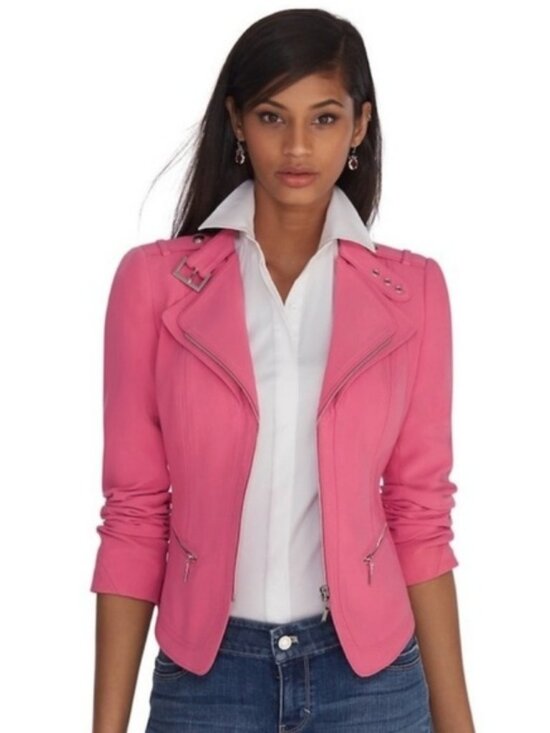 White House Black Market Pink Moto Jacket | Size 0 | Chic Fitted Blazer - Picture 2 of 12